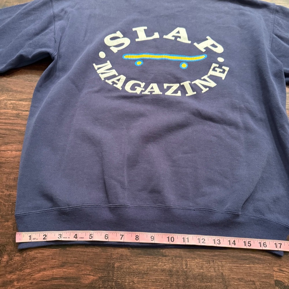 VINTAGE 90s SLAP MAGAZINE SWEATSHIRT CREWNECK BLUE SKATE TEE MEN'S S/M - Picture 8 of 12